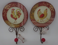 2 x Rustic Cockerel & Chicken Countryside Wall Mounted Hooks Hanger 26cm Long