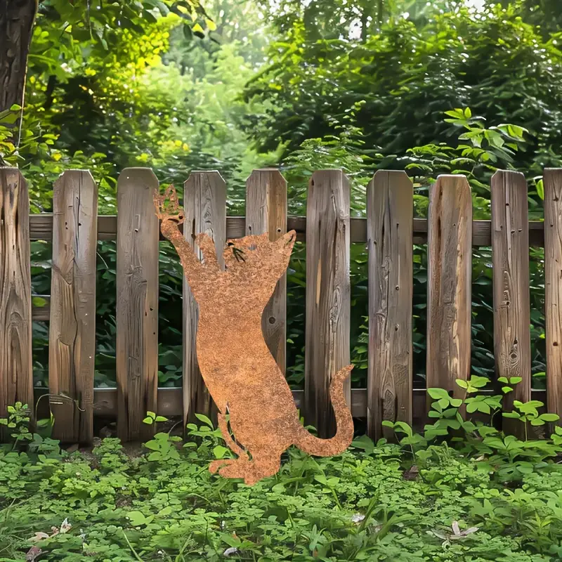 Core-Ten Rusty Cat Kitten Butterfly Garden Ornament Figurine 25cm Long 15cm Deep