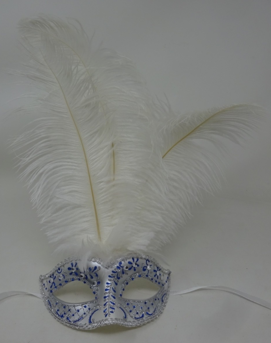 FEATHER MASK BLUE & SILVER VENETIAN MASQUERADE BALL CARNIVAL PARTY FACE EYE MASK