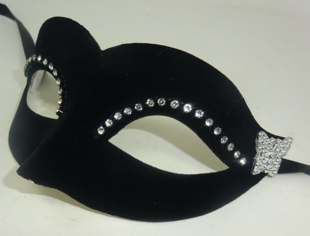Ladies Black Velour Venetian Masquerade Party Carnival Eye Ball Butterfly Mask
