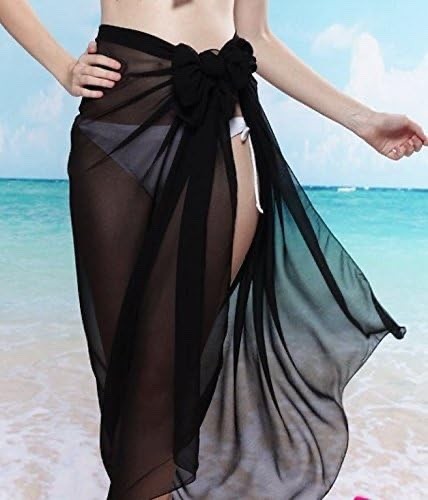 Summer Beach Chiffon Sarong Beach Wrap Bikini Cover Up Scarf Black 150 x 100cm