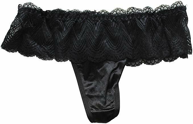 Ladies Quality Black Silky Satin & lace Knickers Panties Briefs Thong Size 8-10