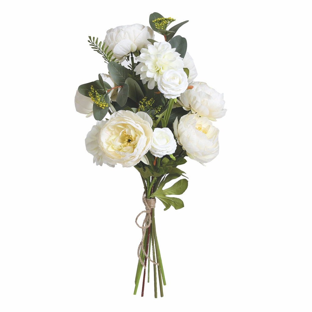 Artificial Hand Tied Floral Bouquet 60cm Tall White Mixed Flowers Bundle Bunch