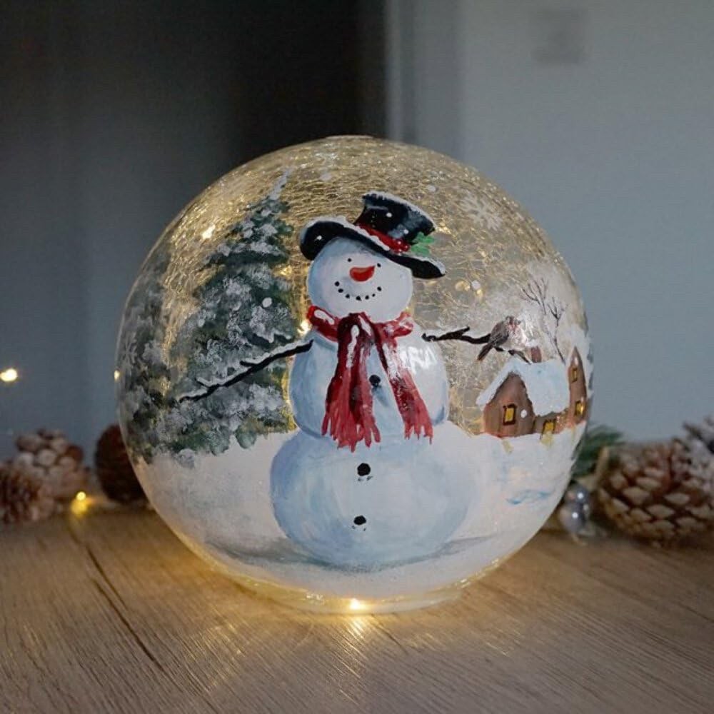 Large Frosty the Snowman Light Sphere Snow Globe Warm White LEDs 20cm Dia Timer