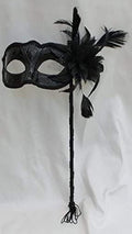 HIGH GLOSS VENETIAN MASQUERADE PARTY BALL CARNIVAL EYE MASK WITH FLOWER ON STICK