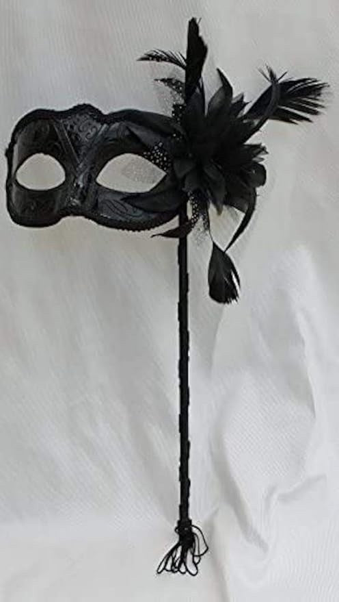 HIGH GLOSS VENETIAN MASQUERADE PARTY BALL CARNIVAL EYE MASK WITH FLOWER ON STICK