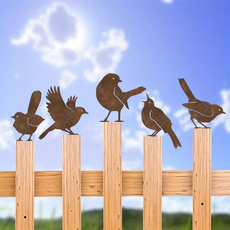 5 x Rust Effect Acrylic British Birds Different Shapes 10cm Tall Garden Decor