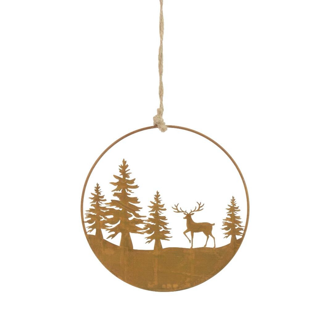 Core-Ten Rusty Hanging Metal Stag Reindeer Forest Garden Ornament 18cm Diameter