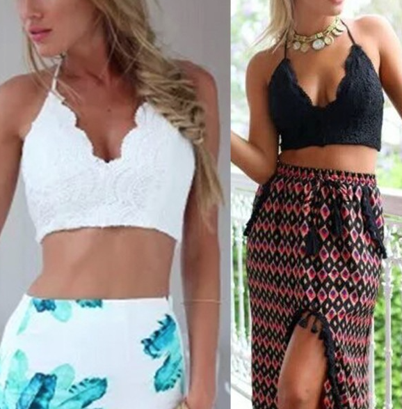REDUCED Ladies Black Crochet Summer Beach Crop/Cropped Camisole Top Size 12-14