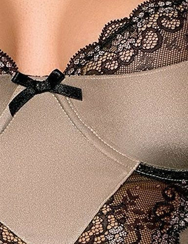 Stunning Womens Sexy Faux Leather Brown Babydoll Chemise Negligee & Thong Size 8