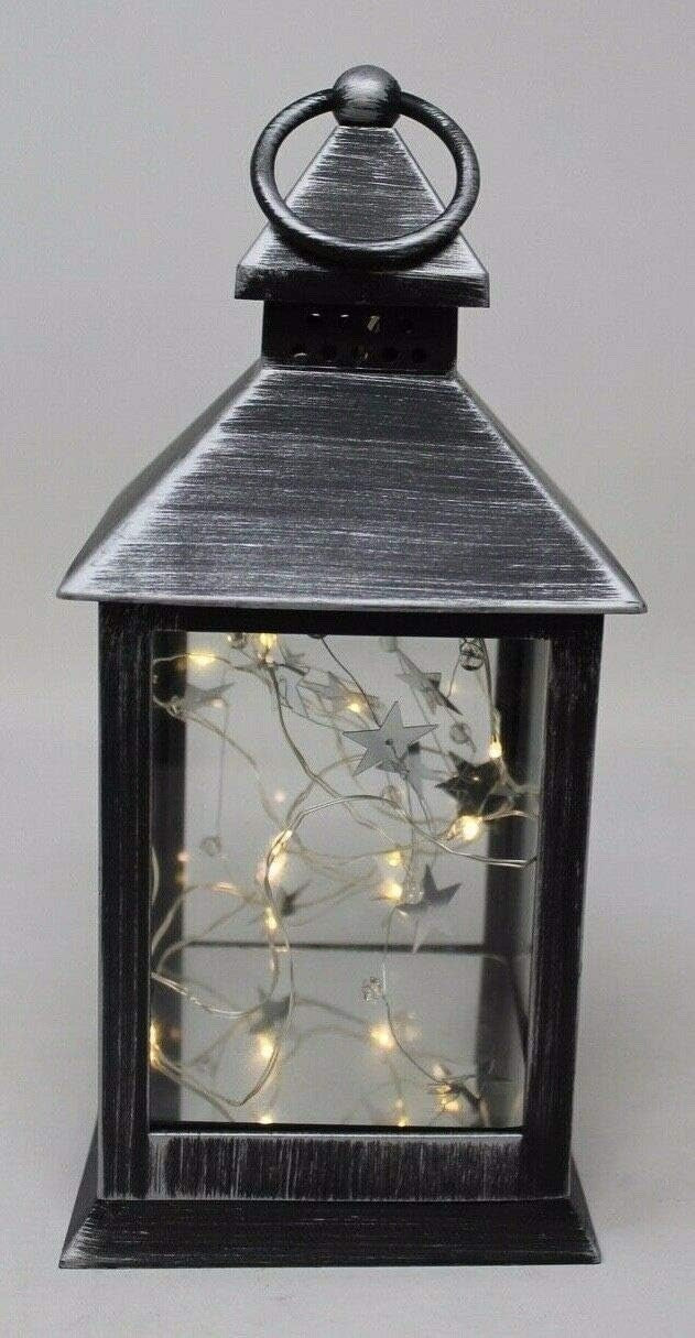 Rustic Black White or Bronze Lantern with Internal LED Light String 27cm Tall