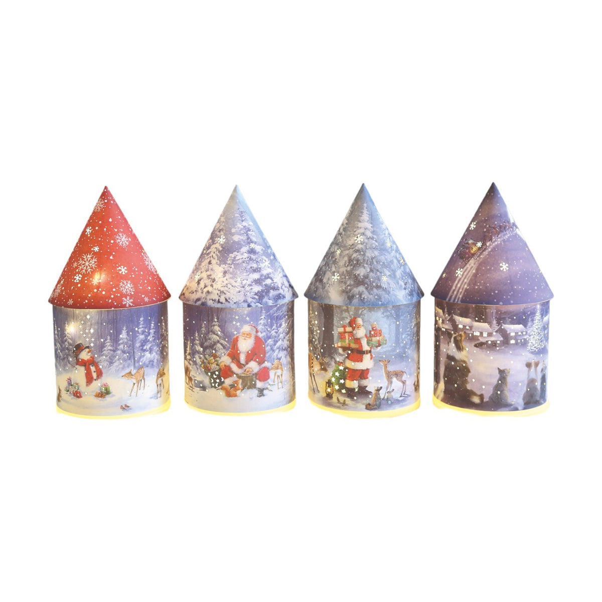 Choice of 4 Santa Claus Snowman Dogs Cats Christmas LED House Lantern 21cm
