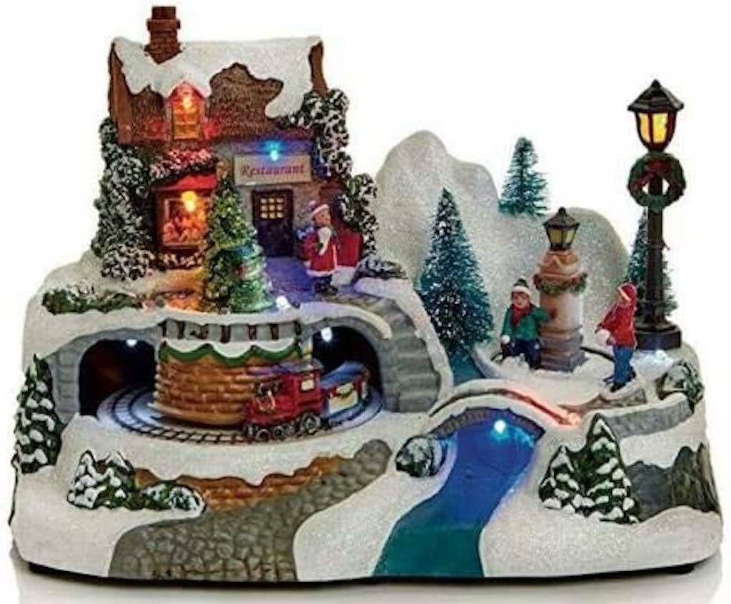 Choice of 3 LED Light Animated Village Christmas Carousel 24cm Wide 3 Turntables