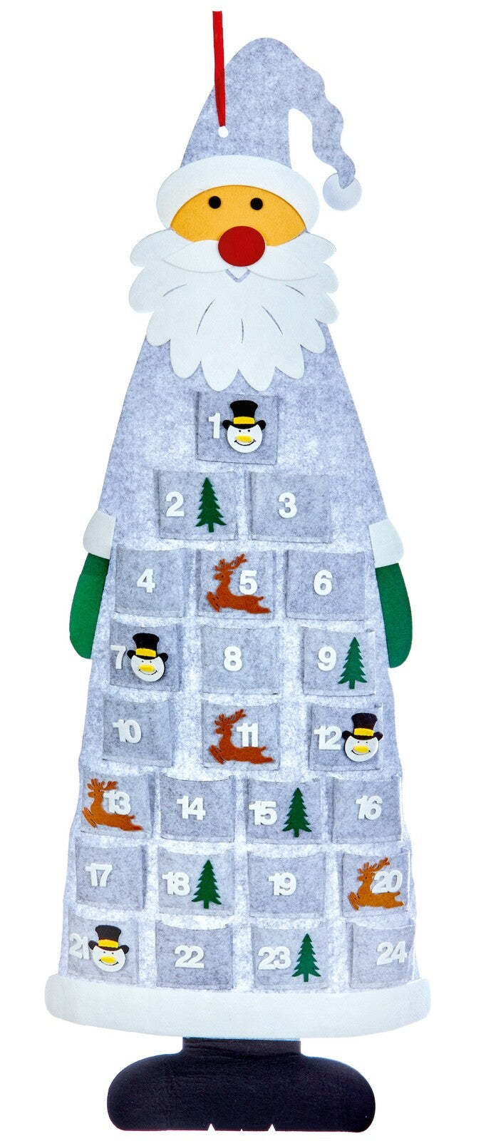 Choice 2 Designs Red or Grey Felt 115cm Tall Advent Calendar with Large Pockets