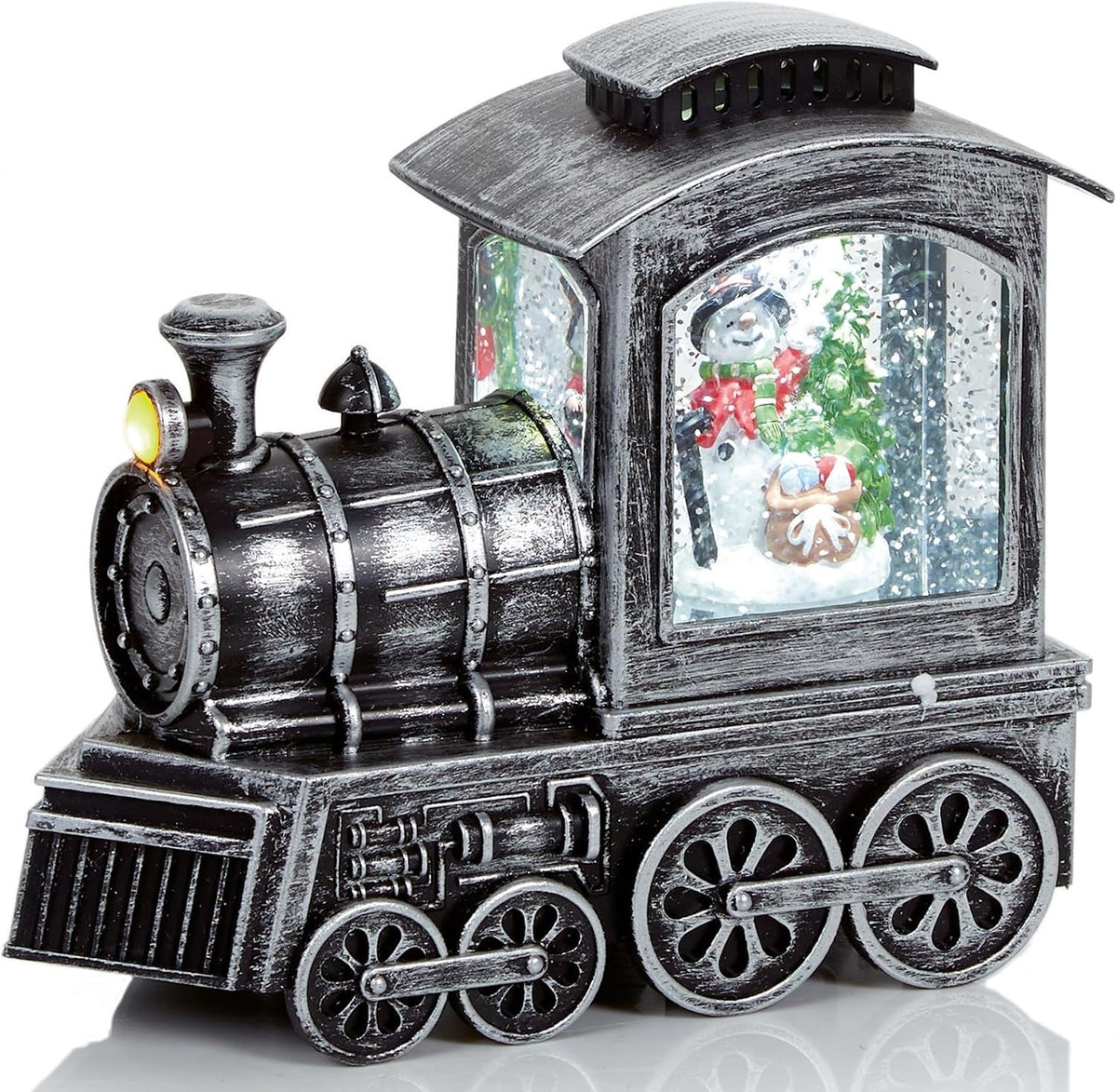 Christmas LED Light Rustic Water Spinner Train Lantern Gold Santa Silver Snowman