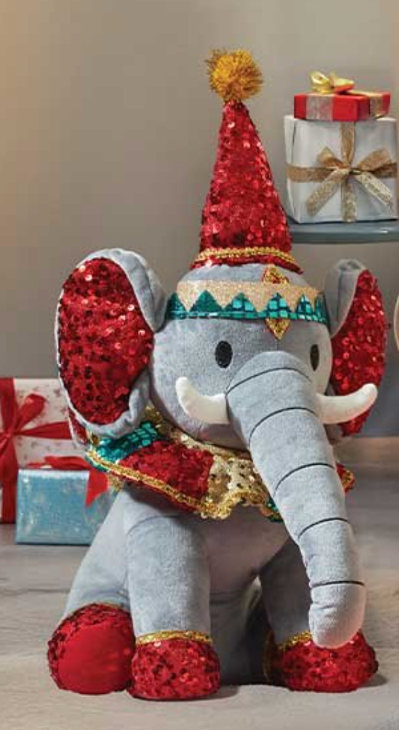Christmas Cuddly Plush Sitting Circus Hefferlump Elephant Weighted Base 40cm