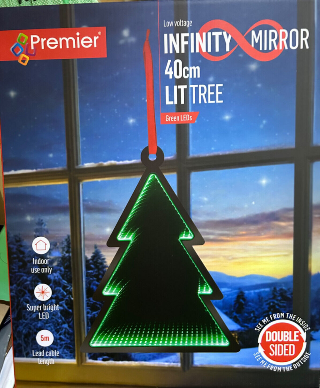 Christmas Tree Infinity Effect 3D LEDs Light 40cm Tall Hanging Double Sided