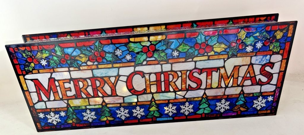 Stained Glass Warm White LED Lights Merry Christmas Decoration 40cm Double Sided