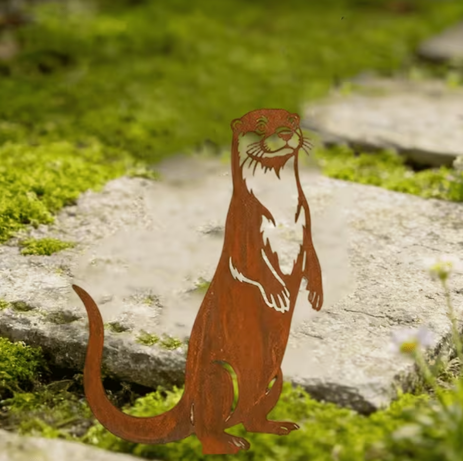 Core-Ten Rusty Otter Silhouette Garden Ornament Figurine 23cm Long 16cm Wide