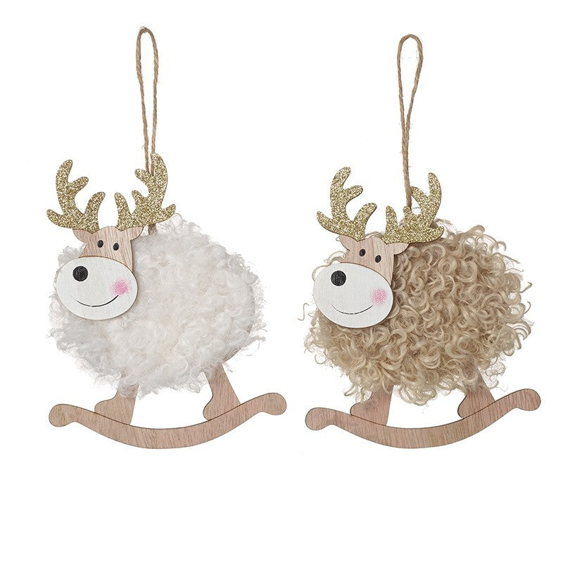 Choice of 2 Cute Christmas Tree Reindeer Decoration with Gold Glitter Antlers