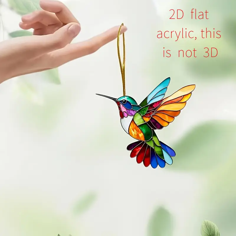 Acrylic Hanging Garden Suncatcher Hummingbird 8cm Tall on a Yellow Cord