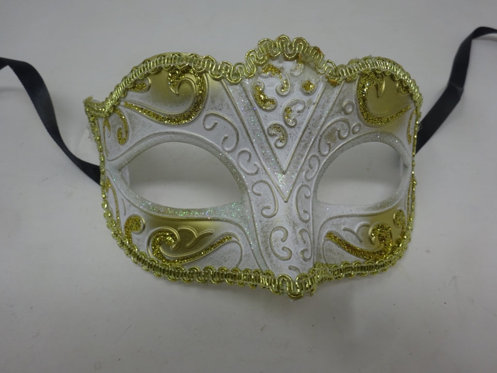 GLITTER GOLD & WHITE  VENETIAN MASQUERADE PARTY CARNIVAL EYE PROM BALL MASK