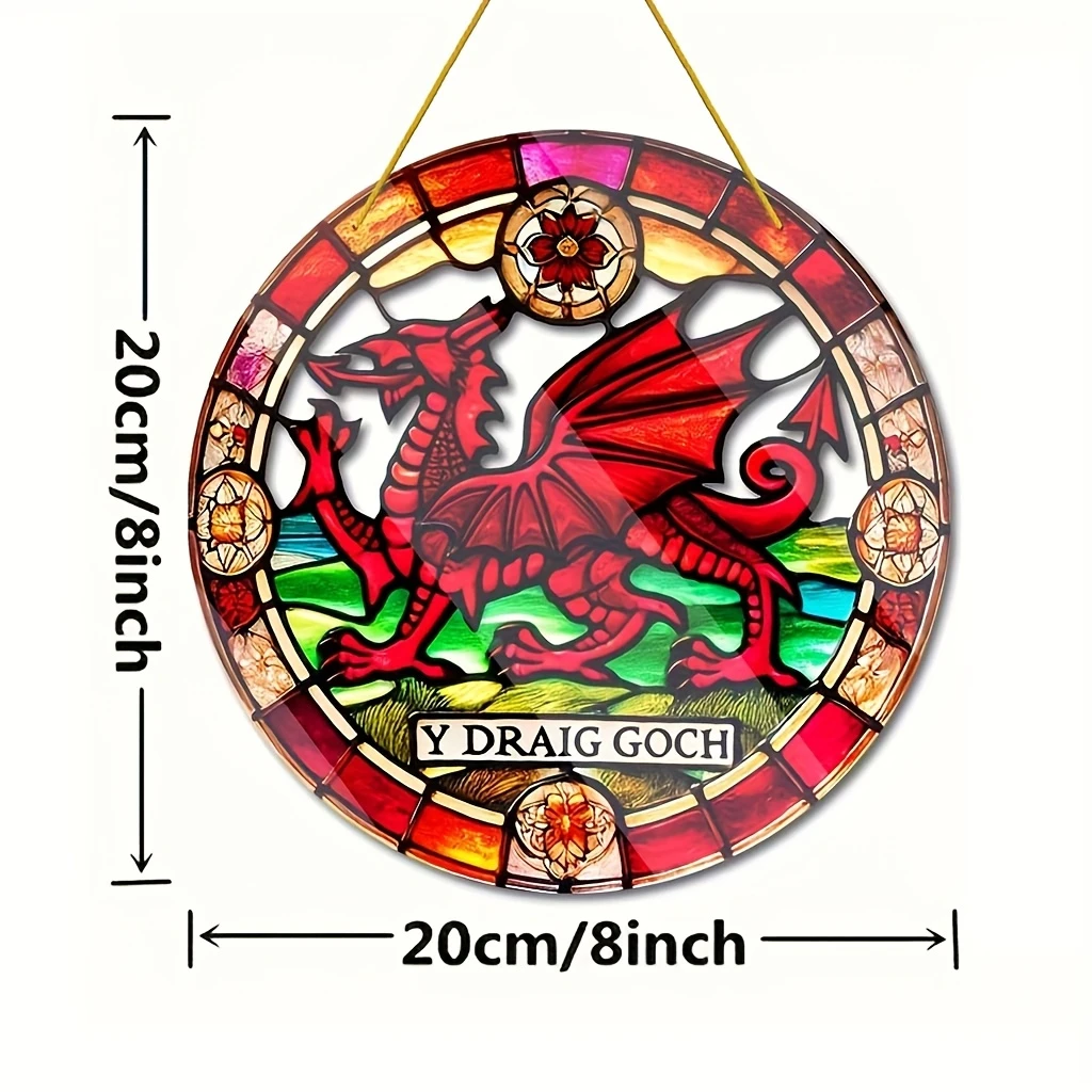 Acrylic Hanging Garden Suncatcher Wales Welsh Dragon 20cm Tall on a Yellow Cord