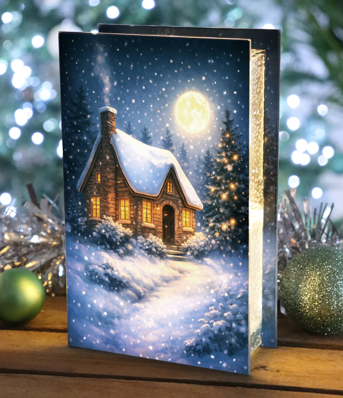 Flashing or Static LEDs Winter Cottage Christmas Decoration 21cm Double Sided