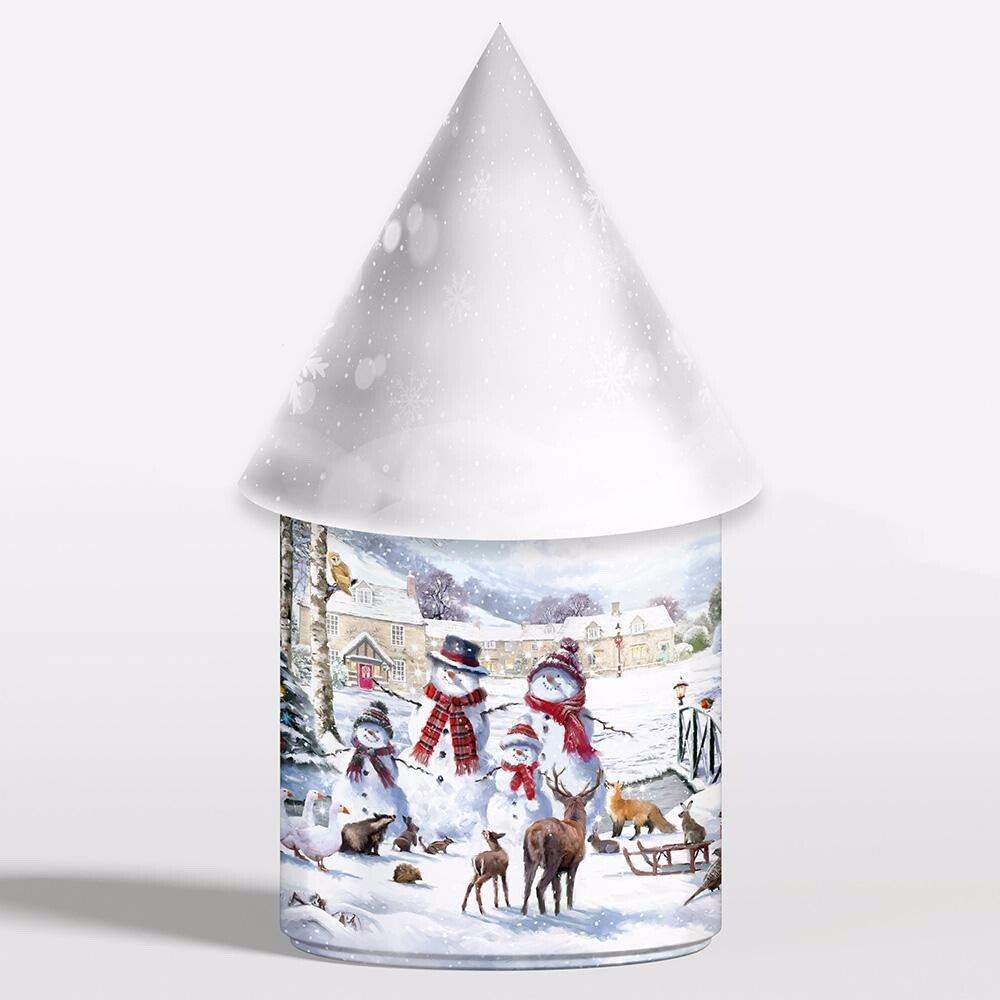 Christmas LED Light Up Snowman Family Scene Lantern Lamp Decoration 21cm High