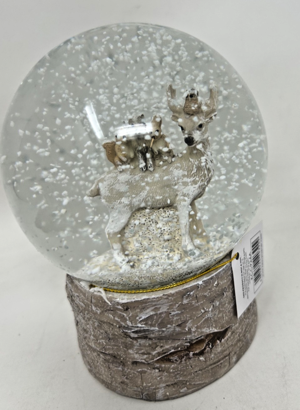 Christmas Stag Woodland Animals Snow Globe Bark Effect Base 13cm Forest Friends