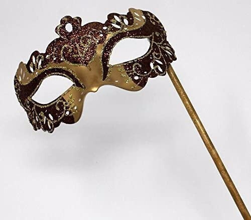 GOLD & BROWN RIALTO VENETIAN MASQUERADE PARTY CARNIVAL BALL ON A HAND HELD STICK