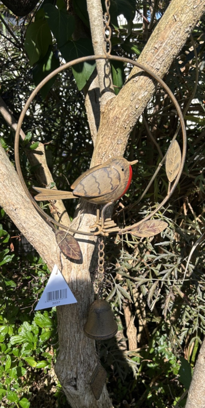 Heavy Duty Core-Ten Rusty Metal Robin Wind Chime Garden Ornament 80cm Long