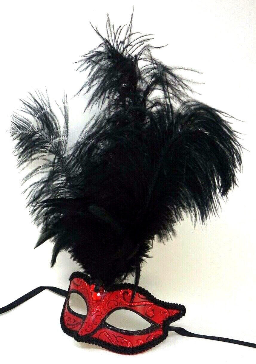 RED & BLACK VENETIAN  BALL MASQUERADE PARTY EYE FACE MASK HALLOWEEN