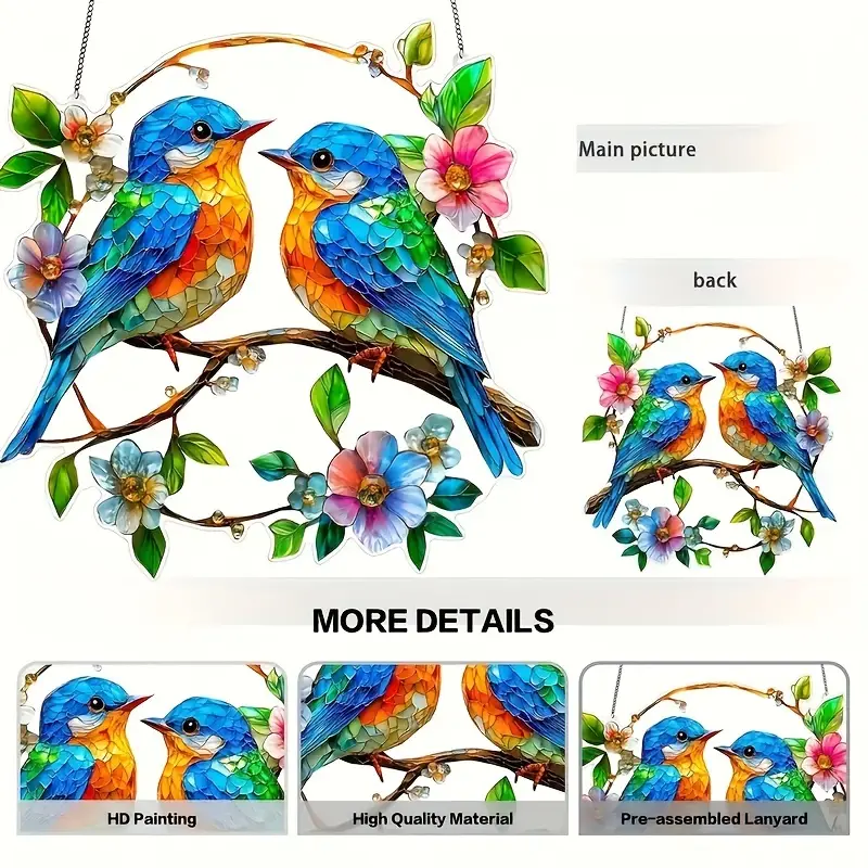 Acrylic Hanging Garden Suncatcher Multi-coloured Kingfishers 20cm Tall on Chain