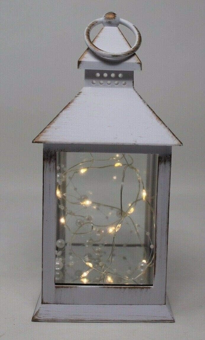 Rustic Black White or Bronze Lantern with Internal LED Light String 27cm Tall
