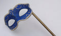 GLITTERING BLUE & GOLD VENETIAN MASQUERADE PARTY  MASK ON A  HAND STICK