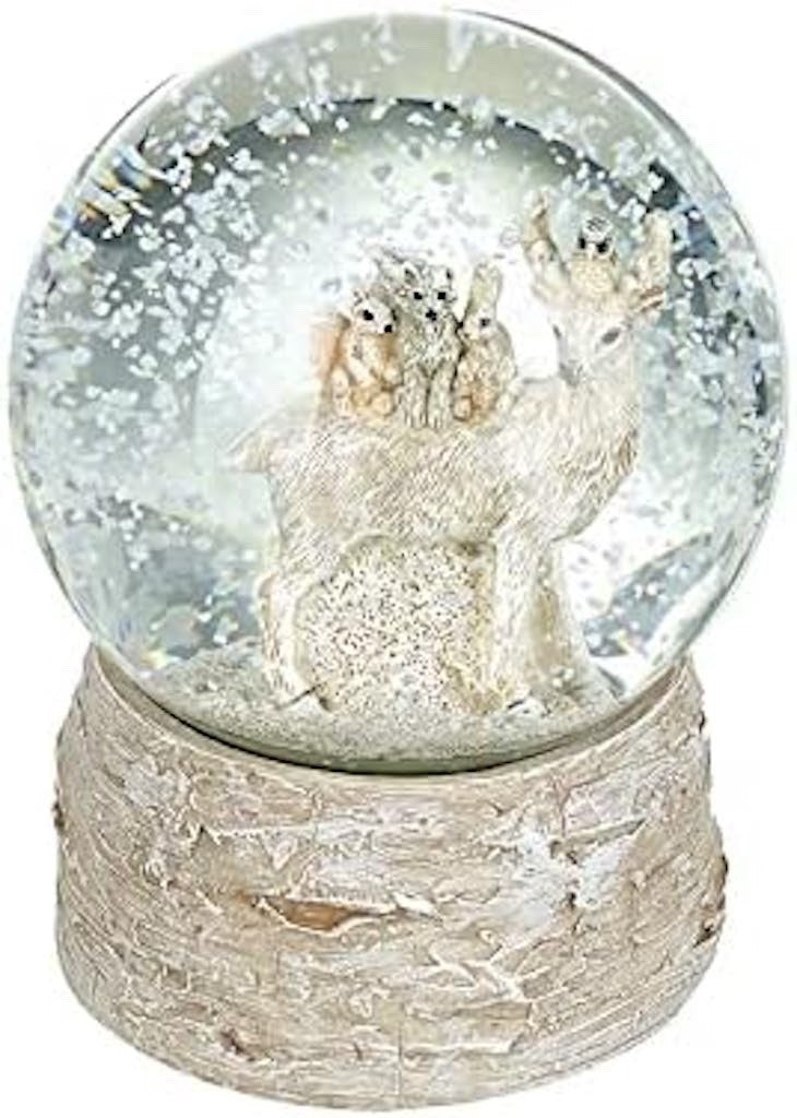 Christmas Stag Woodland Animals Snow Globe Bark Effect Base 13cm Forest Friends
