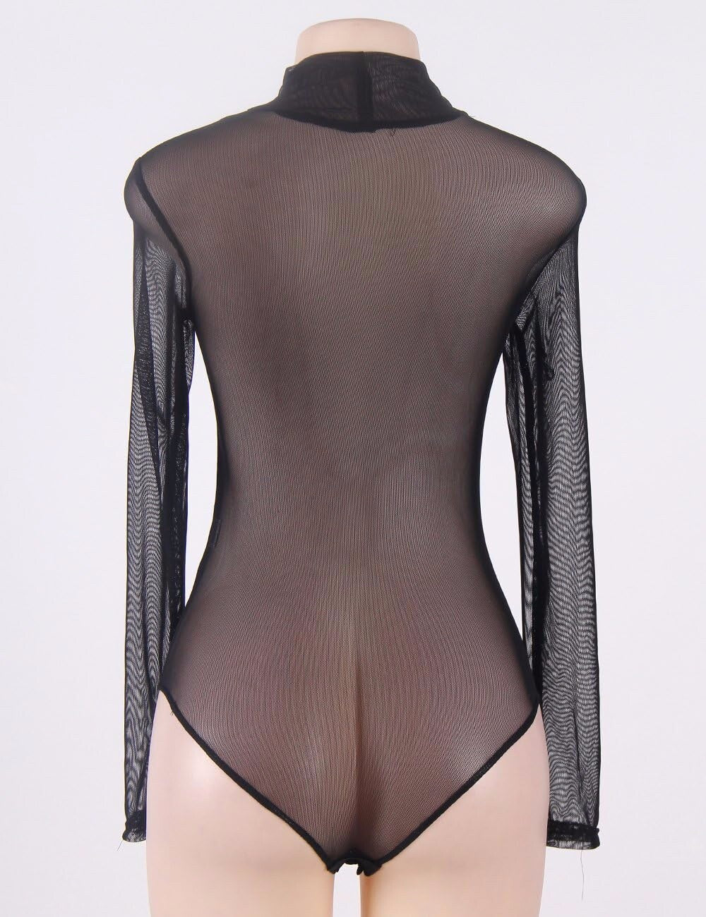 Ladies Elegant Black Sheer Transparent Fabric Leotard Playsuit Body Size 10-12