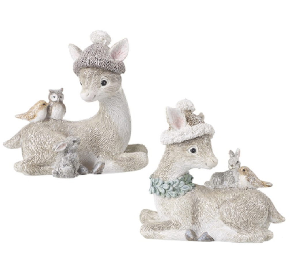 Choice of 2 Cute Baby Deer Fawn with Woodland Animals Festive Ornament Figurine