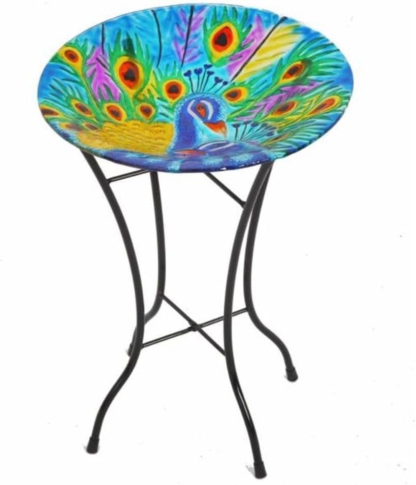 Smart Garden Peacock Glass Bird Bath Table 50cm x 35cm UV Weather Resistant