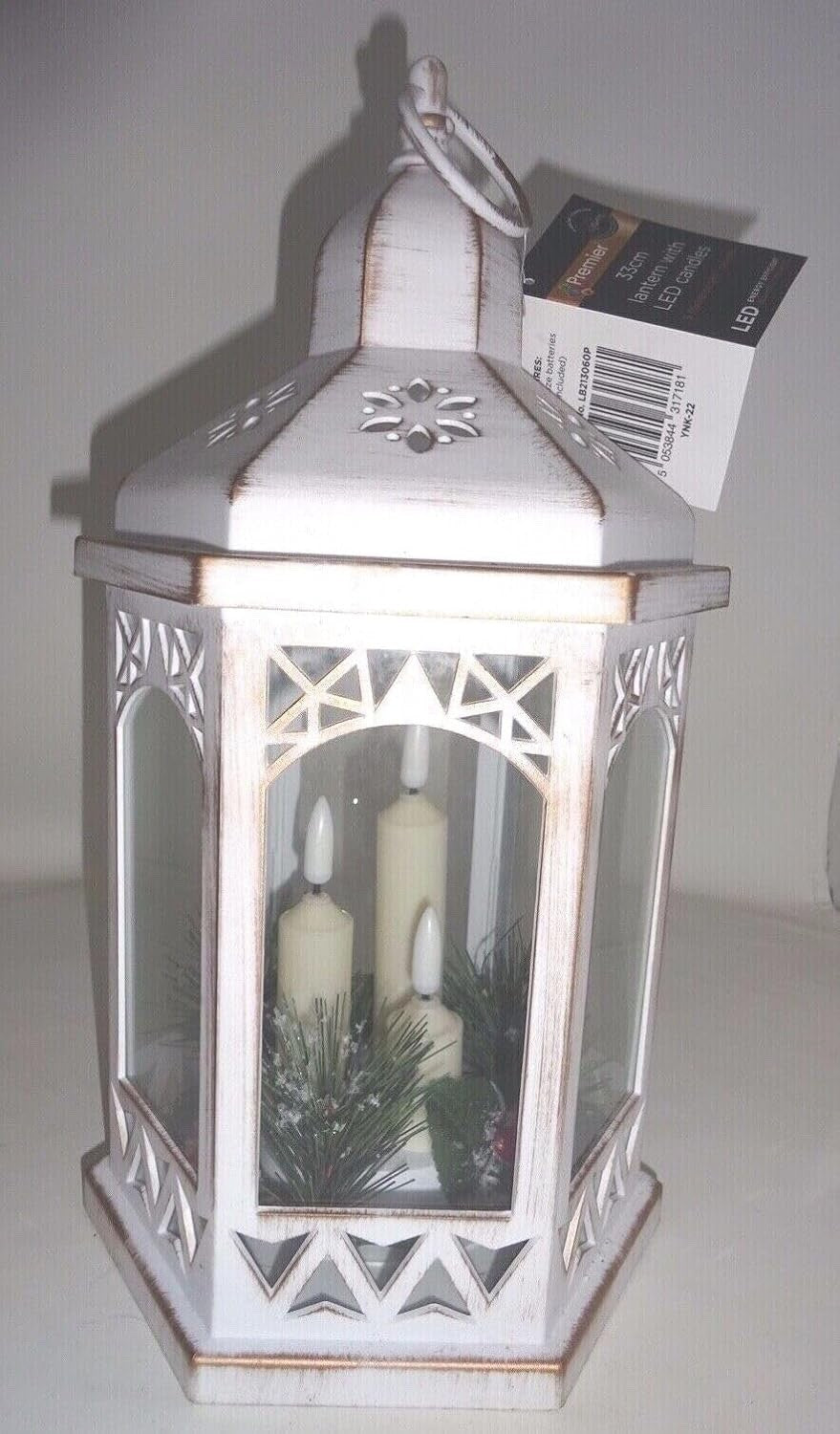 Rustic White or Bronze Hexagonal Lantern LED Flickering Lights 3 Candles 33cm