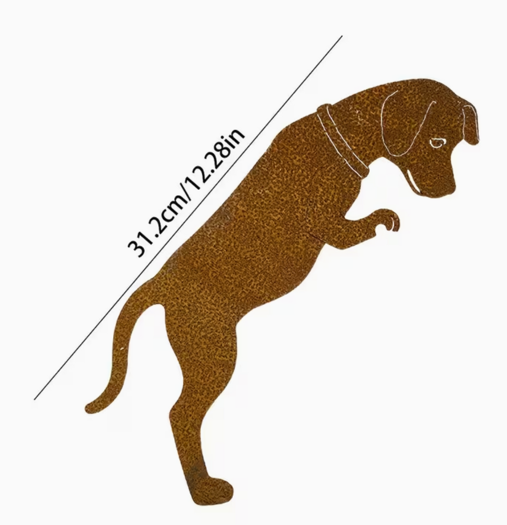 Core-Ten Rusty Dog Puppy Garden Ornament Silhouette Approx 31.2cm 12" Long