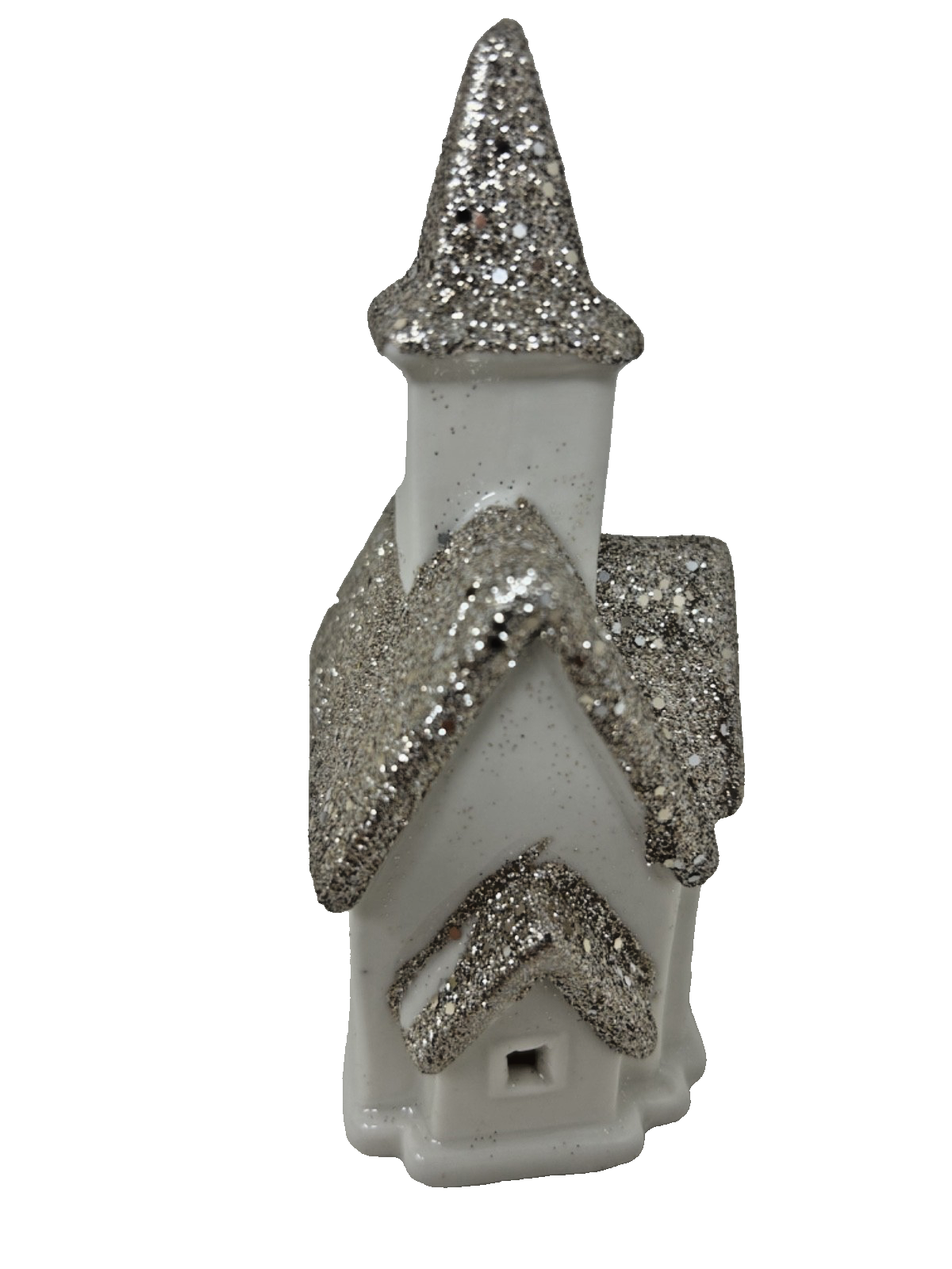 LED Light Up Christmas Festive White Porcelain Glitter House Decoration 12cm