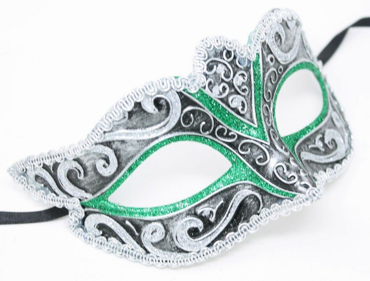 GREEN SILVER AND BLACK STUNNING VENETIAN  MASQUERADE CARNIVAL PARTY EYE MASK