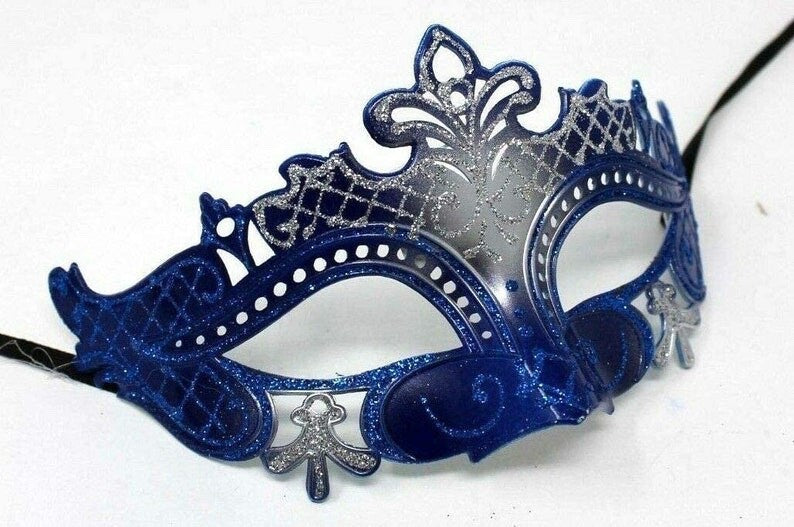 LADIES SILVER & BLUE RIALTO VENETIAN CARNIVAL MASQUERADE PARTY EYE BALL MASK