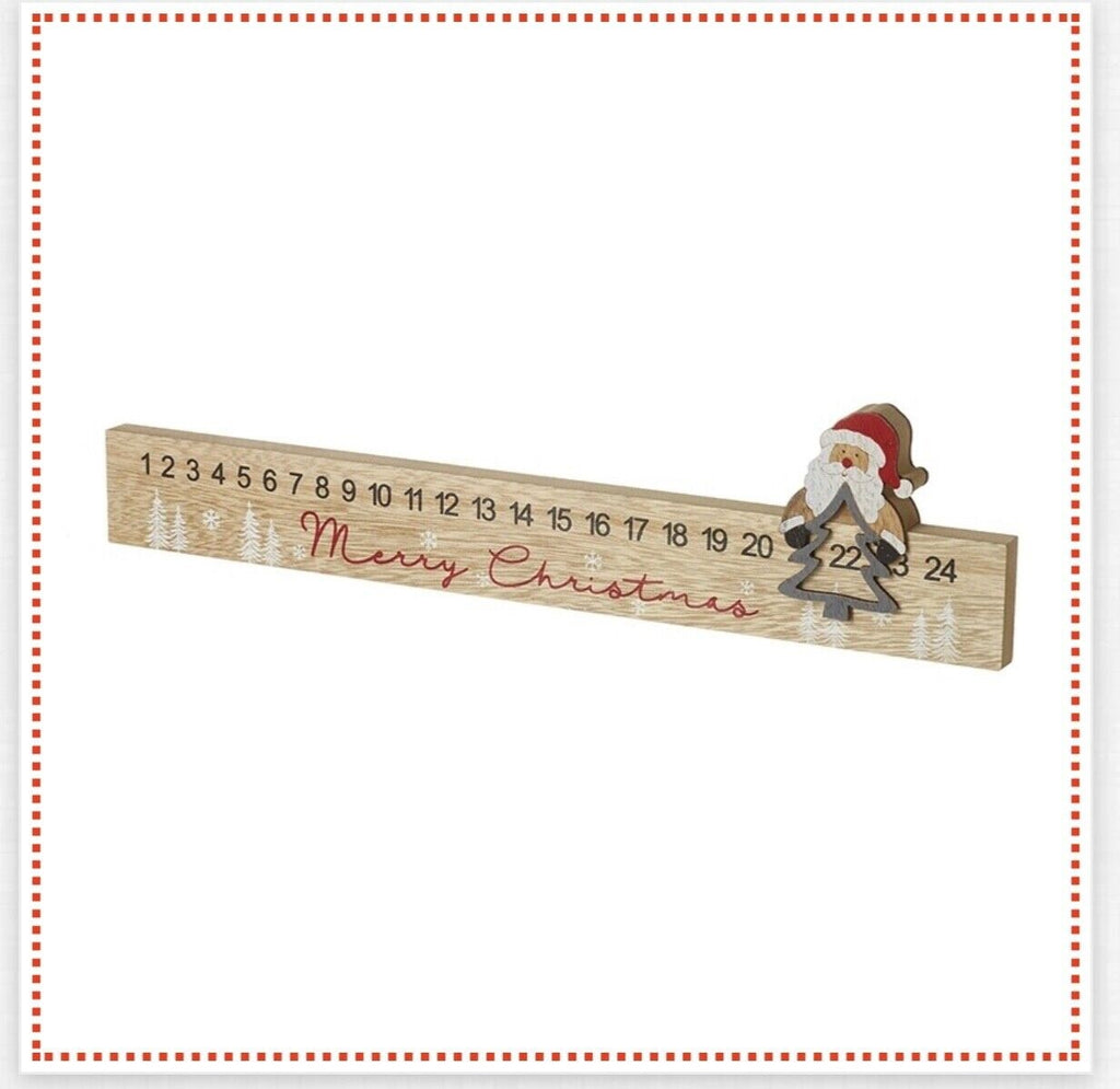 Wooden Merry Christmas Childrens Advent Daily Countdown Calendar Santa 40cm Long