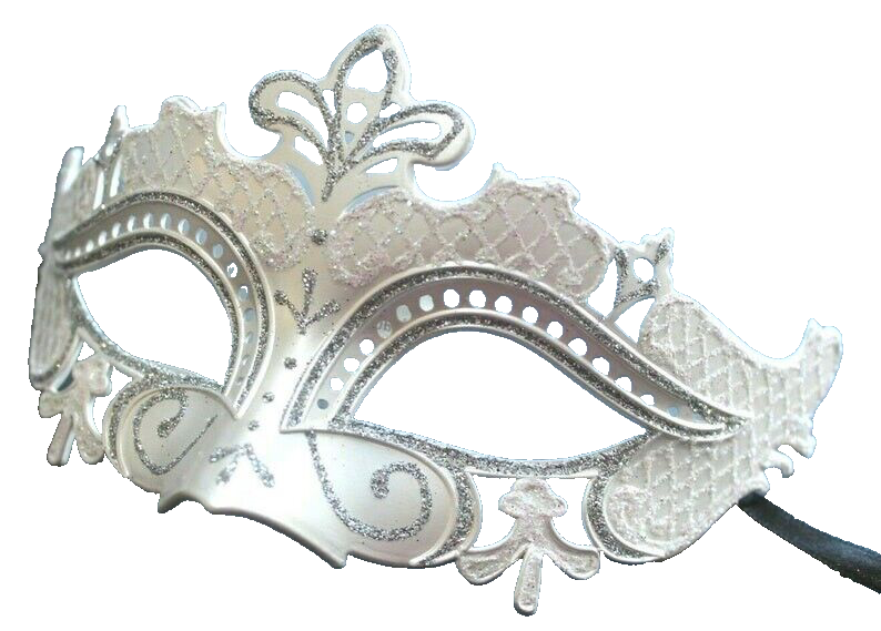 LADIES SILVER & WHITE RIALTO VENETIAN CARNIVAL MASQUERADE PARTY EYE BALL MASK