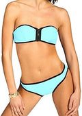Quality Padded Neoprene Style Zip Front Bikini Ice Pale Blue & Black Size 10-12