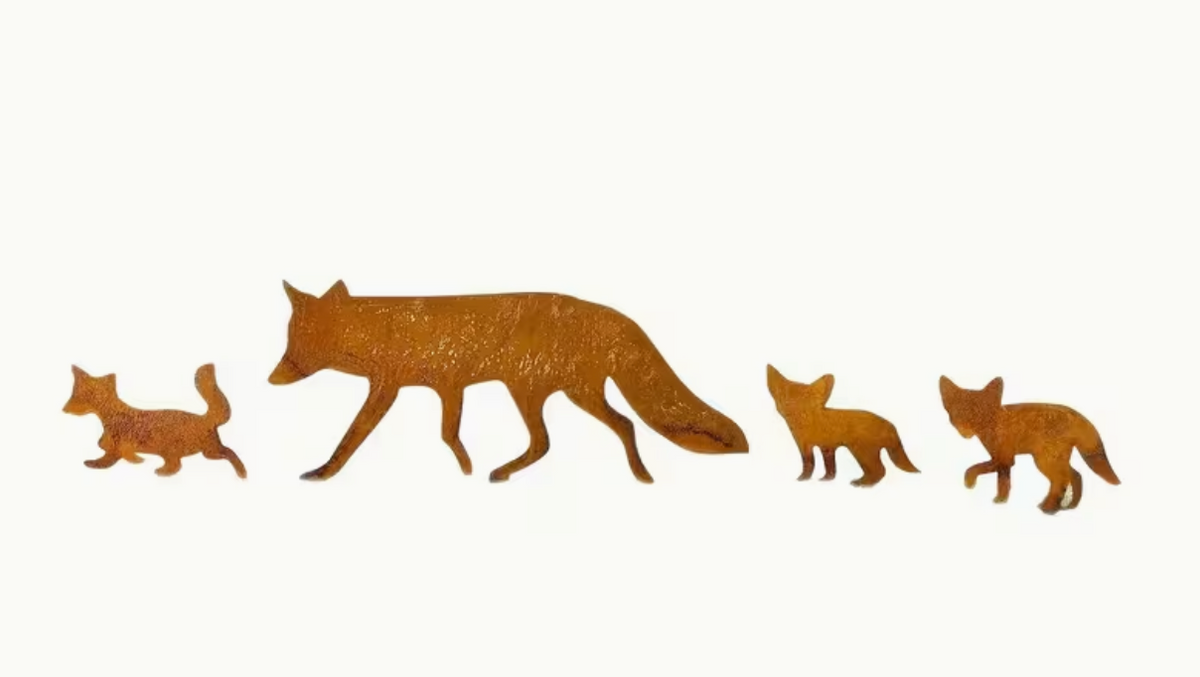 Acrylic Rusty Appearance Fox & 3 Cubs Garden Ornament Figurine Silhouettes