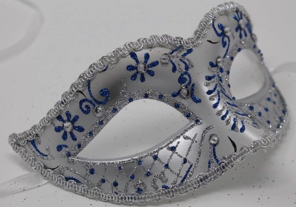 LADIES BLUE & SILVER JEWELLED VENETIAN MASQUERADE CARNIVAL BALL PARTY EYE MASK